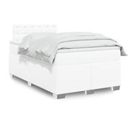 QJBSAVVA Lit à sommier tapissier 120 x 200 cm en cuir synthétique blanc avec matelas à ressorts ensachés et surmatelas de 20 cm de haut, lit simple, moderne, pour chambre à coucher, chambre d'amis