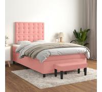 QJBSAVVA Lit à sommier tapissier 120 x 200 cm en velours rose avec matelas à ressorts ensachés et banc pour chambre à coucher et chambre d'amis, design moderne, avec tête de lit réglable en hauteur
