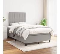 QJBSAVVA Lit à sommier tapissier, 120 x 200 cm, gris clair, en tissu, à ressorts ensachés, matelas et surmatelas, tête de lit, réglable en hauteur, système de couchage moderne, pour chambre d'amis