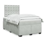 QJBSAVVA Lit à sommier tapissier, 120 x 200 cm, gris clair, en velours, matelas à ressorts ensachés et surmatelas, tête de lit réglable en hauteur, design moderne, pour chambre à coucher, chambre