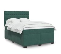 QJBSAVVA Lit à sommier tapissier 140 x 190 cm en velours vert foncé, matelas à ressorts ensachés avec surmatelas, tête de lit réglable en hauteur, sommier à lattes, kit double pour chambre à coucher