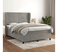 QJBSAVVA Lit à sommier tapissier, 140 x 190 cm, gris clair, en velours, de luxe, avec tête de lit réglable, matelas à ressorts ensachés et surmatelas, kit complet, pour chambre d'adolescent et chambre