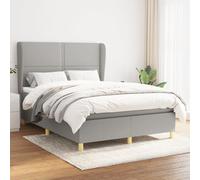 QJBSAVVA Lit à sommier tapissier, 140 x 190 cm, gris clair, matelas à ressorts ensachés et surmatelas, tête de lit réglable, housse en polyester