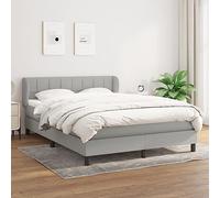 QJBSAVVA Lit à sommier tapissier 140 x 190 cm gris clair, ressorts ensachés, surmatelas, tête de lit réglable en hauteur, mélèze, dureté moyenne