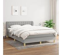 QJBSAVVA Lit à sommier tapissier, 140 x 190 cm, gris clair, tête de lit réglable, matelas à ressorts ensachés, surmatelas, bois de mélèze
