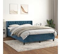 QJBSAVVA Lit à sommier tapissier, 140 x 200 cm, bleu foncé, en velours, de luxe, avec matelas et surmatelas, tête de lit, réglable en hauteur, design moderne, pour chambre à coucher, chambre d'amis