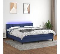 QJBSAVVA Lit à sommier tapissier 160 x 200 cm, bleu, avec matelas et LED, pour chambre à coucher, chambre d'adolescent, lit double, en tissu, tête de lit, réglable en hauteur, design moderne pour un