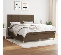 QJBSAVVA Lit à sommier tapissier 160 x 200 cm en tissu marron foncé avec tête de lit réglable, matelas à ressorts ensachés et surmatelas Kit complet pour chambre à coucher, chambre d'amis, chambre