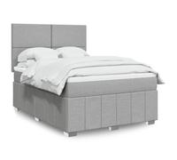 QJBSAVVA Lit à sommier tapissier, 160 x 200 cm, gris clair, avec matelas à ressorts ensachés, tête de lit réglable en hauteur, éclairage LED et surmatelas, en tissu double, pour chambre à coucher et