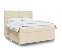 QJBSAVVA Lit à sommier tapissier 180 x 200 cm crème à ressorts ensachés - Tête de lit réglable en hauteur - Ambiance LED - Confort de sommeil pour chambre à coucher, chambre d'amis, chambre
