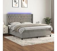QJBSAVVA Lit à sommier tapissier 180 x 200 cm, en velours, gris clair, avec LED et matelas, tête de lit, réglable en hauteur, design moderne, durable, chambre double, chambre d'amis