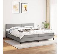 QJBSAVVA Lit à sommier tapissier 180 x 200 cm, gris clair, avec matelas et surmatelas, tête de lit réglable en hauteur, design moderne, tissu robuste et respirant, pour chambre à coucher, chambre