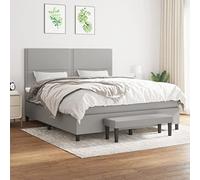 QJBSAVVA Lit à sommier tapissier 180 x 200 cm, gris clair, tête de lit en tissu réglable en hauteur, matelas à ressorts ensachés, dureté moyenne, banc 100 x 30 x 30 cm, design moderne pour chambre à