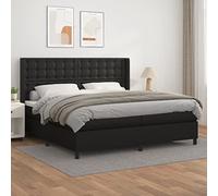 QJBSAVVA Lit à sommier tapissier 200 x 200 cm en cuir synthétique noir - Tête de lit réglable en hauteur - Matelas à ressorts ensachés - Soutien mi-dur - Design moderne pour chambre à coucher, chambre