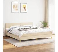 QJBSAVVA Lit à sommier tapissier 200 x 200 cm, en tissu crème, tête de lit réglable en hauteur, matelas et surmatelas, dureté moyenne, pour chambre d'amis, chambre d'adolescent