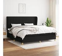 QJBSAVVA Lit à sommier tapissier 200 x 200 cm - Noir - Housse en tissu - Tête de lit réglable en hauteur - Matelas à ressorts ensachés et surmatelas - Kit complet pour chambre à coucher, chambre