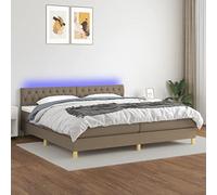 QJBSAVVA Lit à sommier tapissier 200 x 200 cm taupe avec matelas et tête de lit LED réglable en hauteur - Confort de sommeil pour chambre à coucher, chambre d'amis et chambre d'adolescent