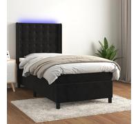 QJBSAVVA Lit à sommier tapissier 80 x 200 cm en velours noir avec tête réglable, matelas à ressorts ensachés LED et surmatelas - Design moderne pour chambre d'adolescent, chambre d'amis