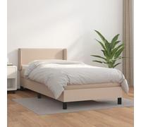 QJBSAVVA Lit à sommier tapissier 80 x 200 cm - Marron cappuccino - En cuir synthétique - Matelas et surmatelas - Tête de lit réglable en hauteur - Moderne - Pour chambre à coucher, chambre