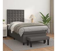 QJBSAVVA Lit à sommier tapissier 90 x 190 cm en cuir synthétique gris, tête de lit réglable en hauteur, avec matelas à ressorts ensachés et banc, canapé-lit moderne pour chambre d'amis, chambre