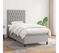 QJBSAVVA Lit à sommier tapissier 90 x 190 cm, gris clair, avec matelas à ressorts ensachés et surmatelas, tête de lit réglable en hauteur, canapé-lit moderne, pour chambre d'adolescent, chambre d'amis