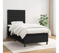 QJBSAVVA Lit à sommier tapissier, 90 x 190 cm, noir, lit simple, avec matelas et surmatelas, tête de lit réglable en hauteur, housse en tissu résistant, kit complet pour chambre d'adolescent, chambre