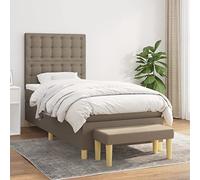 QJBSAVVA Lit à sommier tapissier, 90 x 190 cm, taupe, avec matelas à ressorts ensachés, banc, tête de lit réglable, housse en polyester, lit pour adolescent ou invité