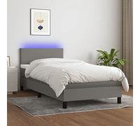 QJBSAVVA Lit à sommier tapissier, 90 x 200 cm, avec LED et matelas, en tissu respirant, tête de lit réglable, pour chambre à coucher, simple, avec ressorts ensachés pour une solution complète