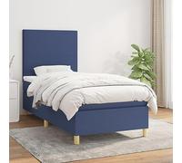 QJBSAVVA Lit à sommier tapissier, 90 x 200 cm, bleu, avec matelas et surmatelas, tête de lit réglable en hauteur, ressorts ensachés, canapé-lit simple, pour chambre d'adolescent, chambre d'amis