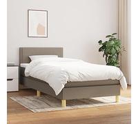 QJBSAVVA Lit à sommier tapissier 90 x 200 cm - En tissu taupe - Matelas à ressorts ensachés - Hauteur réglable - Cadre de lit simple - Pour chambre à coucher, chambre d'amis, chambre d'adolescent