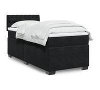 QJBSAVVA Lit à sommier tapissier 90 x 200 cm en velours noir avec ressorts ensachés, matelas LED, tête de lit USB, 200 x 90 x 100 cm, meuble de chambre moderne, pour chambre d'adolescent, chambre