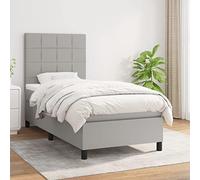QJBSAVVA Lit à sommier tapissier 90 x 200 cm gris clair avec surmatelas, tête de lit réglable en hauteur, matelas à ressorts ensachés de 20 cm