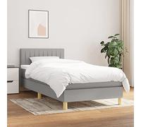QJBSAVVA Lit à sommier tapissier avec matelas, 100 x 200 cm, gris clair, tête de lit réglable, dureté moyenne, pour dormir sur le dos, 203 x 100 x 78/88 cm, confort de sommeil pour chambre à coucher