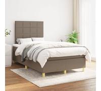 QJBSAVVA Lit à sommier tapissier avec matelas, 120 x 200 cm, taupe, housse en tissu, tête de lit réglable en hauteur, matelas à ressorts ensachés moyennement durs avec sur-matelas pour chambre à