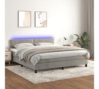 QJBSAVVA Lit à sommier tapissier avec matelas, 180 x 200 cm, en velours, gris clair, tête de lit réglable, bandes LED, pour chambre à coucher ou chambre d'amis accueillante