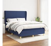 QJBSAVVA Lit à sommier tapissier, bleu, 140 x 190 cm, avec matelas à ressorts ensachés et surmatelas, tête de lit réglable en hauteur, bois de mélèze massif, lit double robuste, pour chambre à coucher