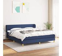 QJBSAVVA Lit à sommier tapissier, bleu, 160 x 200 cm, avec matelas et surmatelas, tête de lit réglable en hauteur, design moderne, lit double, confortable, pour chambre d'adolescent et chambre d'amis