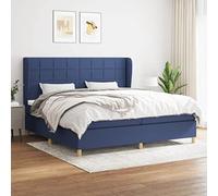 QJBSAVVA Lit à sommier tapissier, bleu, 200 x 200 cm, en tissu, tête de lit, réglable, matelas à ressorts ensachés et surmatelas, kit complet, design moderne, avec espace de rangement pour chambre à