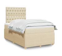 QJBSAVVA Lit à sommier tapissier, crème, 120 x 190 cm, avec matelas et surmatelas, tête de lit réglable en hauteur, canapé-lit moderne, pour chambre d'amis, chambre d'adolescent ou chambre simple