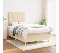 QJBSAVVA Lit à sommier tapissier crème 120 x 200 cm avec matelas et surmatelas - Tête de lit réglable en hauteur - Housse en tissu respirant pour chambre à coucher, chambre d'amis, chambre