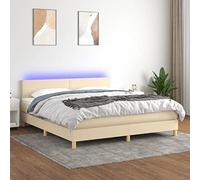 QJBSAVVA Lit à sommier tapissier crème 160 x 200 cm avec matelas lumineux LED, tête de lit réglable en hauteur en tissu résistant, design moderne pour chambre à coucher, chambre d'amis et chambre