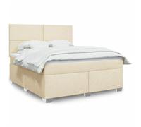 QJBSAVVA Lit à sommier tapissier crème 180 x 200 cm avec matelas à ressorts ensachés et tête de lit réglable en hauteur et surmatelas double moderne pour chambre à coucher, chambre d'adolescent