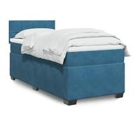 QJBSAVVA Lit à sommier tapissier en velours, 100 x 200 cm, bleu, avec matelas LED et surmatelas, design moderne, pour chambre d'adolescent, chambre d'amis, chambre à coucher