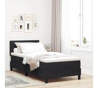 QJBSAVVA Lit à sommier tapissier en velours noir, 100 x 200 cm, tête de lit réglable en hauteur, matelas à ressorts ensachés moyennes, barre LED, design moderne pour chambre à coucher et chambre