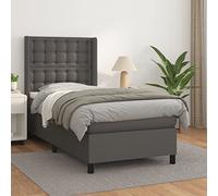 QJBSAVVA Lit à sommier tapissier, gris, 90 x 200 cm, en cuir synthétique, avec matelas et surmatelas, tête de lit réglable en hauteur, lit simple, design moderne, pour chambre à coucher, chambre