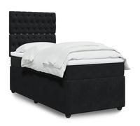 QJBSAVVA Lit à sommier tapissier, noir, 90 x 200 cm, en velours, avec matelas et surmatelas, tête de lit réglable en hauteur, chambre d'adolescent, simple, pour chambre à coucher et chambre d'amis