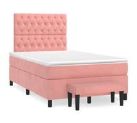 QJBSAVVA Lit à sommier tapissier rose, 120 x 190 cm, en velours, avec matelas et banc, tête de lit réglable en hauteur, lit simple, chambre d'adolescent, design moderne, pour chambre à coucher