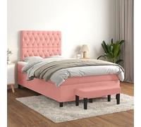 QJBSAVVA Lit à sommier tapissier, rose, 120 x 200 cm, en velours, avec tête réglable, matelas à ressorts ensachés et banc, pour chambre d'adolescent, chambre à coucher, chambre d'amis