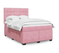 QJBSAVVA Lit à sommier tapissier rose 140 x 200 cm avec matelas à ressorts ensachés et tête de lit réglable en hauteur en velours 200 x 144 x 140,5/150,5 cm pour chambre à coucher et chambre d'amis