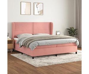 QJBSAVVA Lit à sommier tapissier rose, 200 x 200 cm, lit double, en velours, réglable en hauteur, matelas à ressorts ensachés, surmatelas 203 x 203 x 118/128 cm, mi-ferme